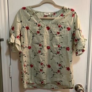 Kindred Embroidered Floral Top with Ruffle Sleeves